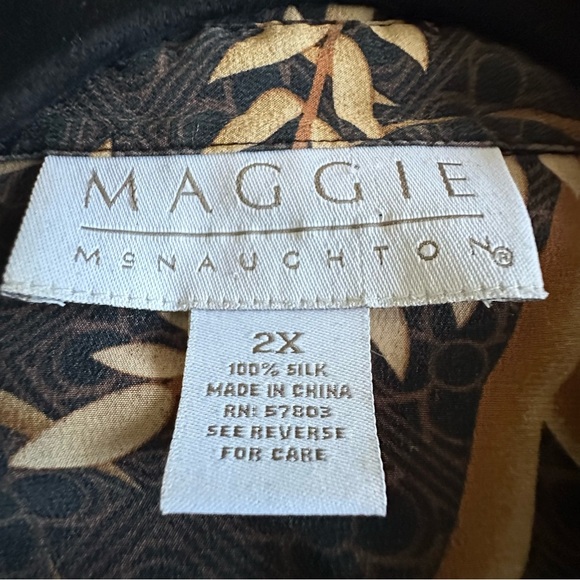 Vtg Maggie McNaughton Shirt Womens 2X 100% Silk Leaf Print Button Up Old Money - Picture 6 of 8